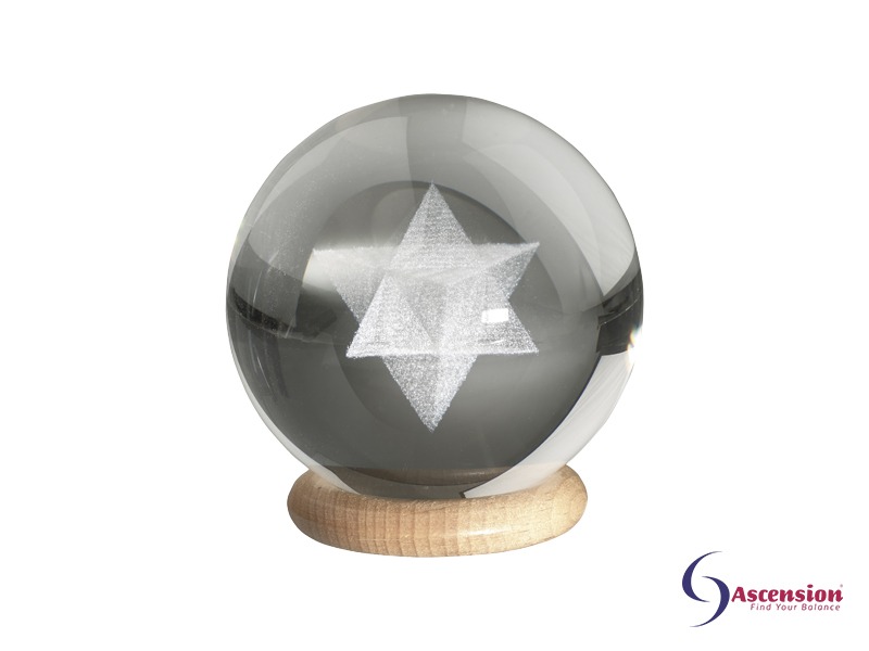 Merkaba sphere ascension een geënergetiseerde glazen bol met gelazerde MerKaBa erin