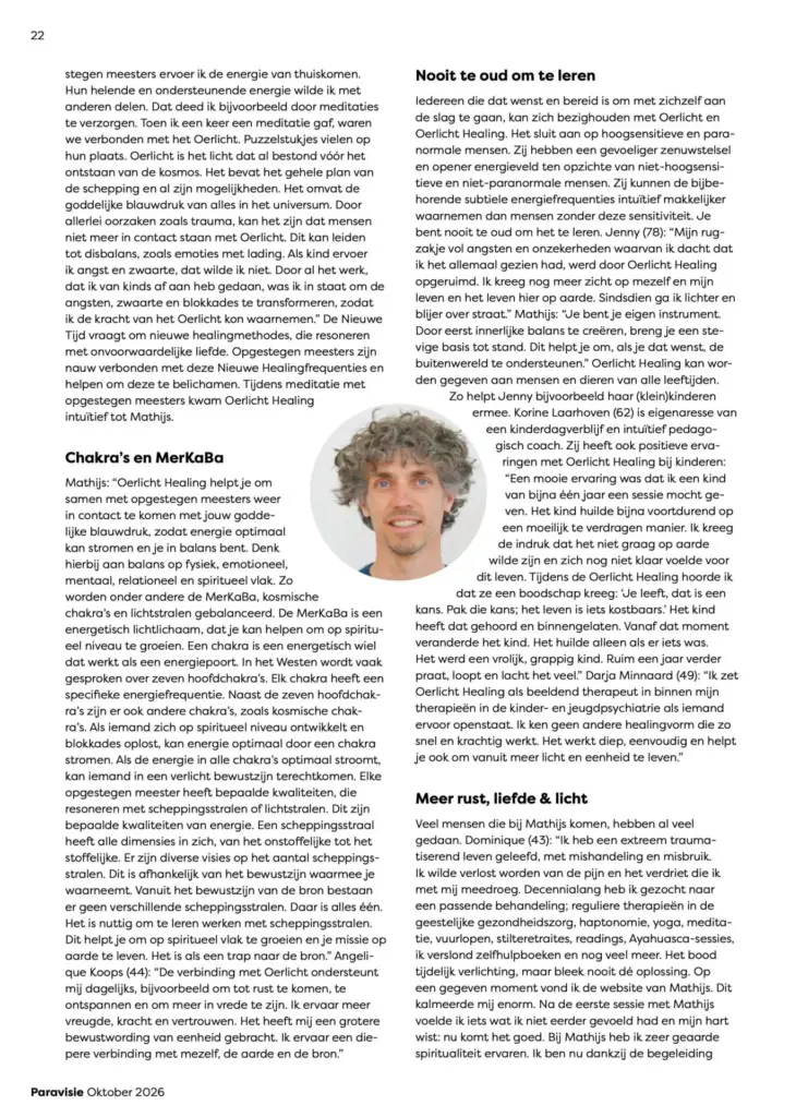 ParaVisie Magazine interview met Mathijs van der Beek over Oerlicht Healing pagina 3